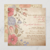 ヴィンテージレッドフラワーズブライダルシャワー招待 招待状 (正面/裏面)