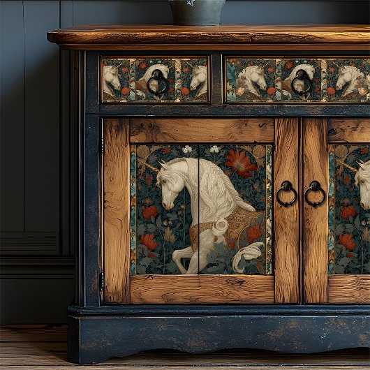 ヴィンテージレッドフローラウィリアムモリススタイルユニコーン 薄葉紙