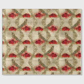 ヴィンテージレッドフローラバードクリスマス ラッピングペーパー (フラット)