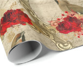 ヴィンテージレッドフローラバードクリスマス ラッピングペーパー (ロールコーナー)