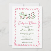 ヴィンテージレッドフローラベビーイン開花ガールベビーシャワー 招待状 (正面)