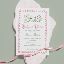 ヴィンテージレッドフローラベビーイン開花ガールベビーシャワー 招待状