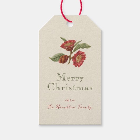ヴィンテージレッドフローラホリデーカスタム ギフトタグ (正面)