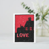 ヴィンテージレッドブラックアンドホワイトラブ文字 ポストカード (スタンド正面)