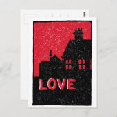 ヴィンテージレッドブラックアンドホワイトラブ文字 ポストカード (正面/裏面)