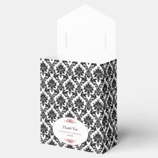 ヴィンテージレッドブラック&ホワイトダマスクウェディング フェイバーボックス (オープン)