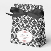 ヴィンテージレッドブラック&ホワイトダマスクウェディング フェイバーボックス (正面サイド)