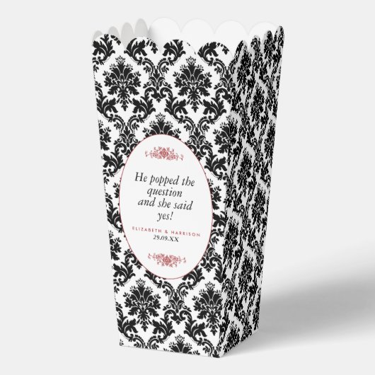 ヴィンテージレッドブラック&ホワイトダマスクウェディング フェイバーボックス (正面)