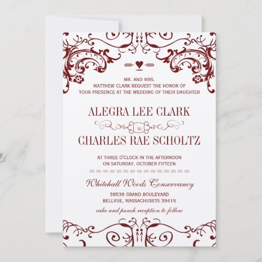 ヴィンテージレッドブルガンディワインタイポグラフィ招待状 招待状 (正面)