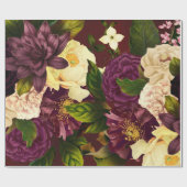 ヴィンテージレッドブルゴーニュ冬季ドラマチックフローラ ラッピングペーパー (フラット)