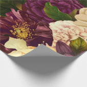 ヴィンテージレッドブルゴーニュ冬季ドラマチックフローラ ラッピングペーパー (角)