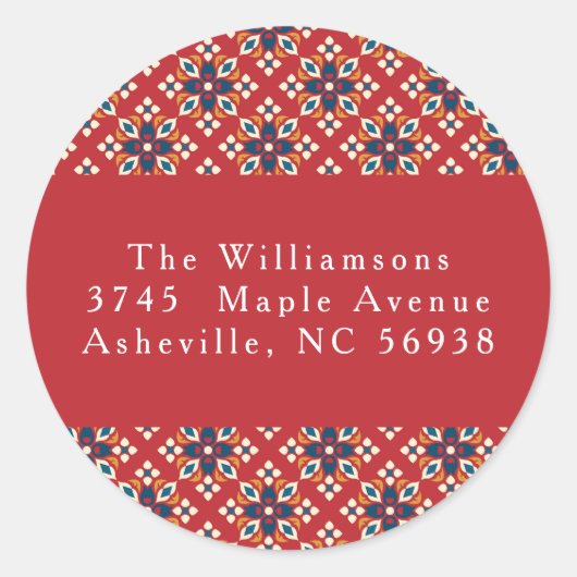 ヴィンテージレッドブルークリスマス差出人住所 ラウンドシール (正面)