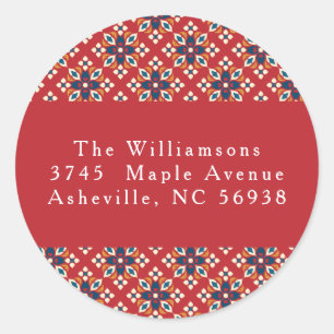 ヴィンテージレッドブルークリスマス差出人住所 ラウンドシール