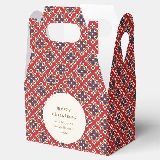 ヴィンテージレッドブルー幾何学模様カスタムクリスマスメリークリスマス フェイバーボックス (オープン)
