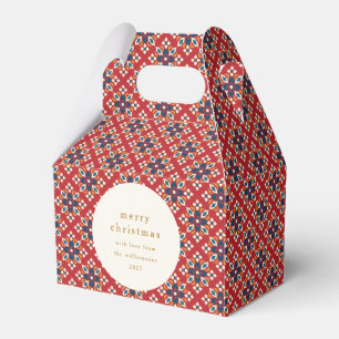 ヴィンテージレッドブルー幾何学模様カスタムクリスマスメリークリスマス フェイバーボックス
