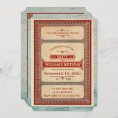 ヴィンテージレッドブルー誕生日パーティーへの招待 招待状 (正面/裏面)