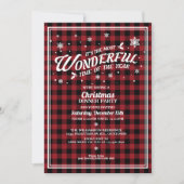 ヴィンテージレッドプレイドクリスマスディナーパーティー 招待状 (正面)