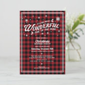 ヴィンテージレッドプレイドクリスマスディナーパーティー 招待状 (スタンド正面)