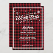 ヴィンテージレッドプレイドクリスマスディナーパーティー 招待状 (正面/裏面)