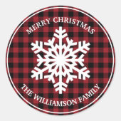ヴィンテージレッドプレイドクリスマスプレゼントラベルシール ラウンドシール (正面)