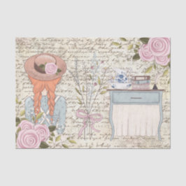 ヴィンテージレッドヘアガールバラオールドレターデコップページ 薄葉紙