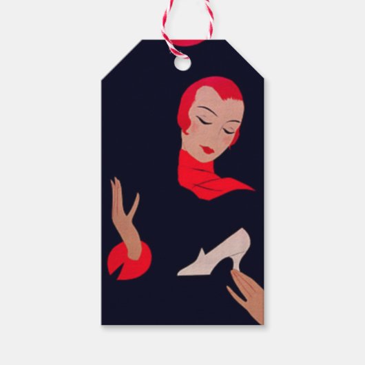 ヴィンテージレッドヘッドウーマン&シューズ広告1940 ギフトタグ (正面)