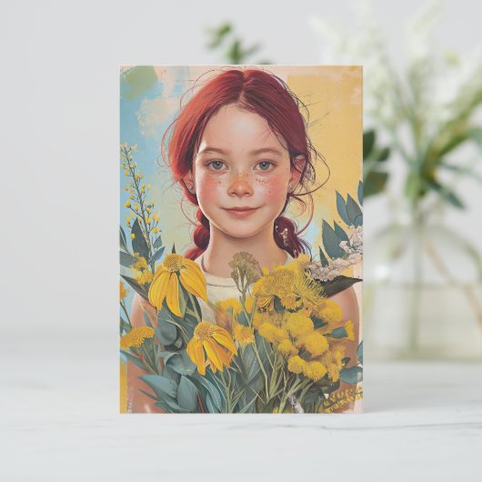 ヴィンテージレッドヘッドオーストラリアの少女と花 カード (スタンド正面)