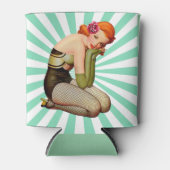 ヴィンテージレッドヘッドピンアップガールとバラクーラーボックス 缶クーラー (正面)