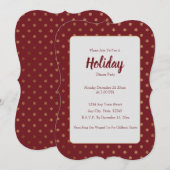 ヴィンテージレッドホリデー金ゴールドスノーフレークスラッピング紙 招待状 (正面/裏面)