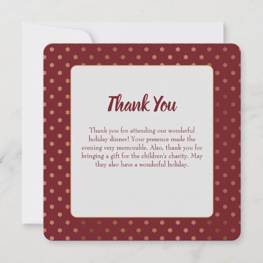 ヴィンテージレッドホリデー金ゴールドスノーフレーク サンキューカード (正面)