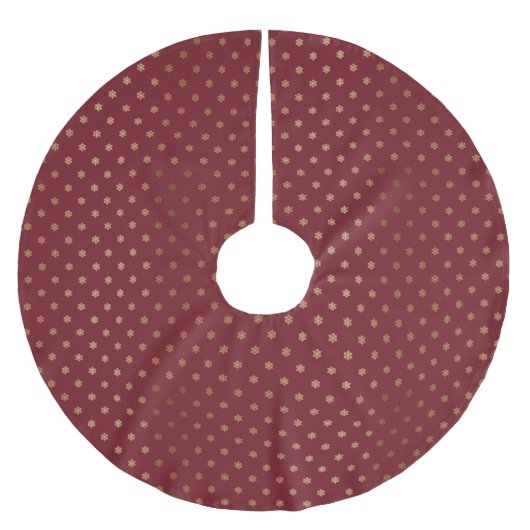 ヴィンテージレッドホリデー金ゴールドスノーフレーク ブラッシュドポリエステルツリースカート (正面)