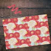 ヴィンテージレッドホワイトピレタムデイジースカイブルーフェンス 薄葉紙