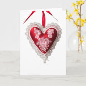 ヴィンテージレッドホワイトレースバレンタインデーハートカード カード (黄色い花)