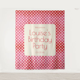 ヴィンテージレッドホワイト水玉模様誕生日ウォール背景 タペストリー