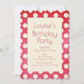 ヴィンテージレッドホワイト水玉模様誕生日 招待状 (正面)