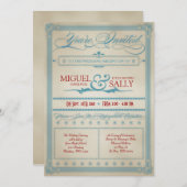 ヴィンテージレッドホワイト&ブルーウェディングレセプション招待状 招待状 (正面/裏面)