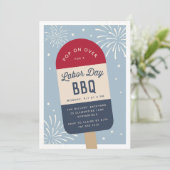 ヴィンテージレッドホワイト&ブルーポップ・アートの労働日BBQ 招待状 (スタンド正面)
