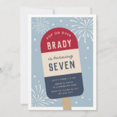 ヴィンテージレッドホワイト&ブルーポップ・アートの子供の誕生日パーティー 招待状 (正面)