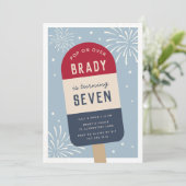 ヴィンテージレッドホワイト&ブルーポップ・アートの子供の誕生日パーティー 招待状 (スタンド正面)