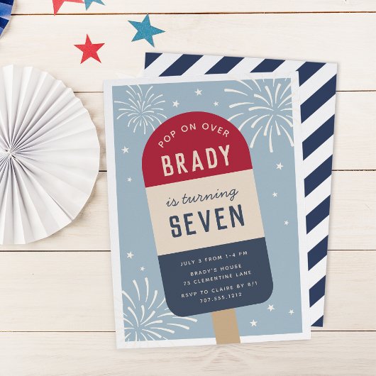 ヴィンテージレッドホワイト&ブルーポップ・アートの子供の誕生日パーティー 招待状