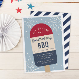 ヴィンテージレッドホワイト&ブルーポップ・アートの7月4日パーティー 招待状