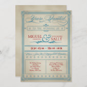 ヴィンテージレッドホワイト&ブルー結婚式招待状 招待状 (正面/裏面)