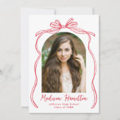 ヴィンテージレッドボウアーチ写真卒業 案内状 (正面)
