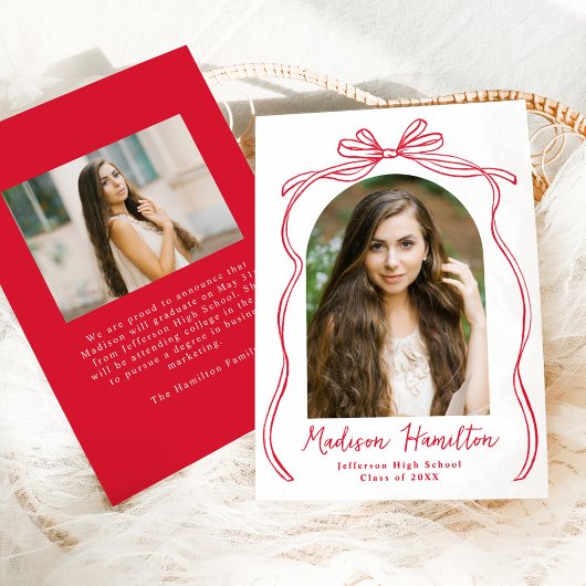 ヴィンテージレッドボウアーチ写真卒業 案内状