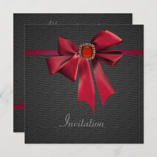 ヴィンテージレッドボウブラックすべての行事パーティー 招待状 (正面/裏面)
