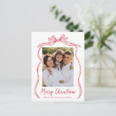 ヴィンテージレッドボウメリークリスマスフォト シーズンポストカード (スタンド正面)