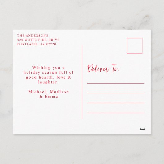 ヴィンテージレッドボウメリークリスマスフォト シーズンポストカード (裏面)