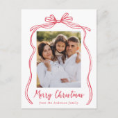 ヴィンテージレッドボウメリークリスマスフォト シーズンポストカード (正面)