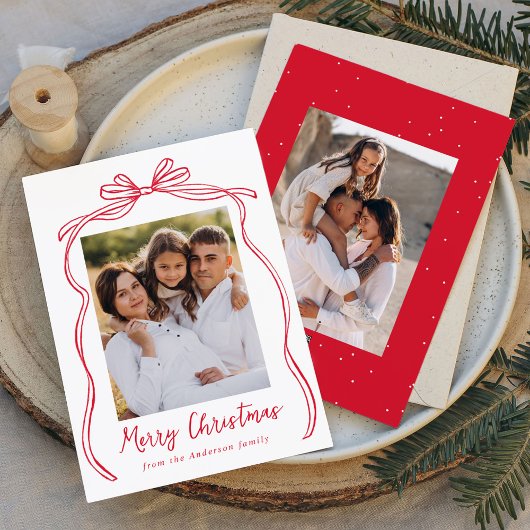 ヴィンテージレッドボウメリークリスマス2写真 シーズンカード