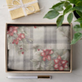 ヴィンテージレッドポインセチアタータンチェック、デコページ 薄葉紙 (ギフト)